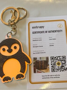 Cute Penguin Keychain or Bag Charm Monogram LV Canvas and Iridescent Acrylic
